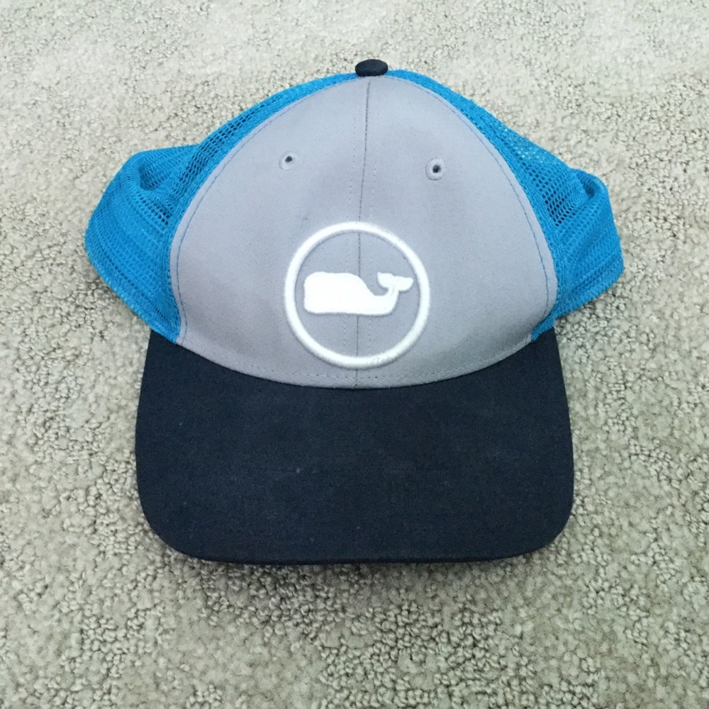 Vineyard Vines Blue, Grey Adjustable Mesh Trucker Hat One Size Whale